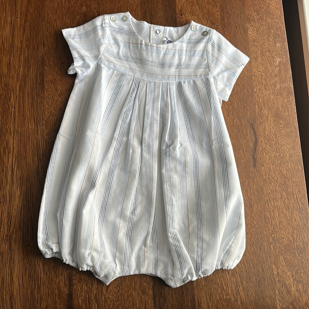 Tartine et Chocolat boys bubble, 18 mon. White w/ navy/lt blue/tan stripes NWT